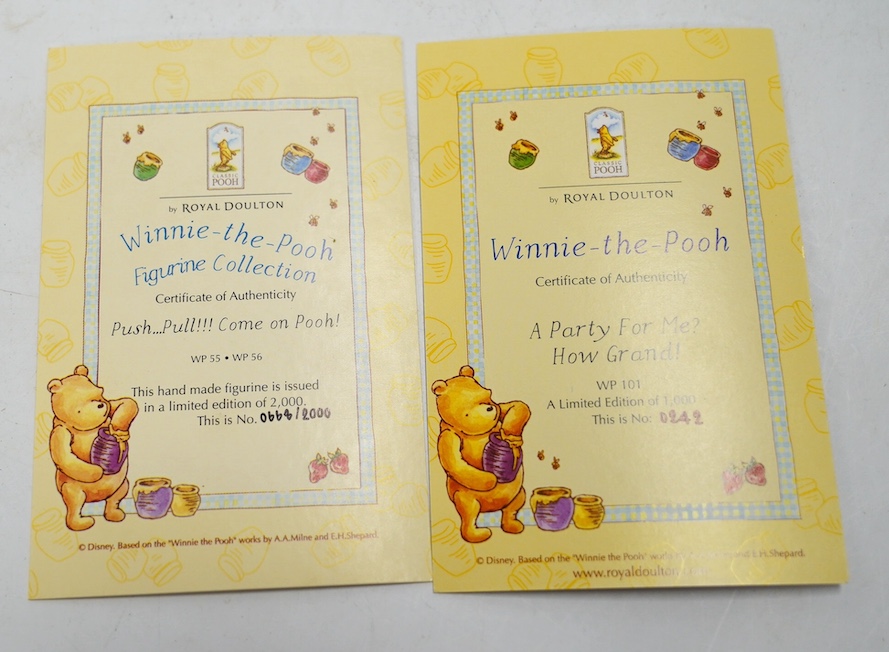 The Royal Doulton Winnie the Pooh Figurine Collection - two boxed limited edition figure groups, ‘Push…Pull!!! Come on Pooh!’ 0668/2000 and ‘A Party For Me? How Grand!’ 0242/1000. Condition - good.
